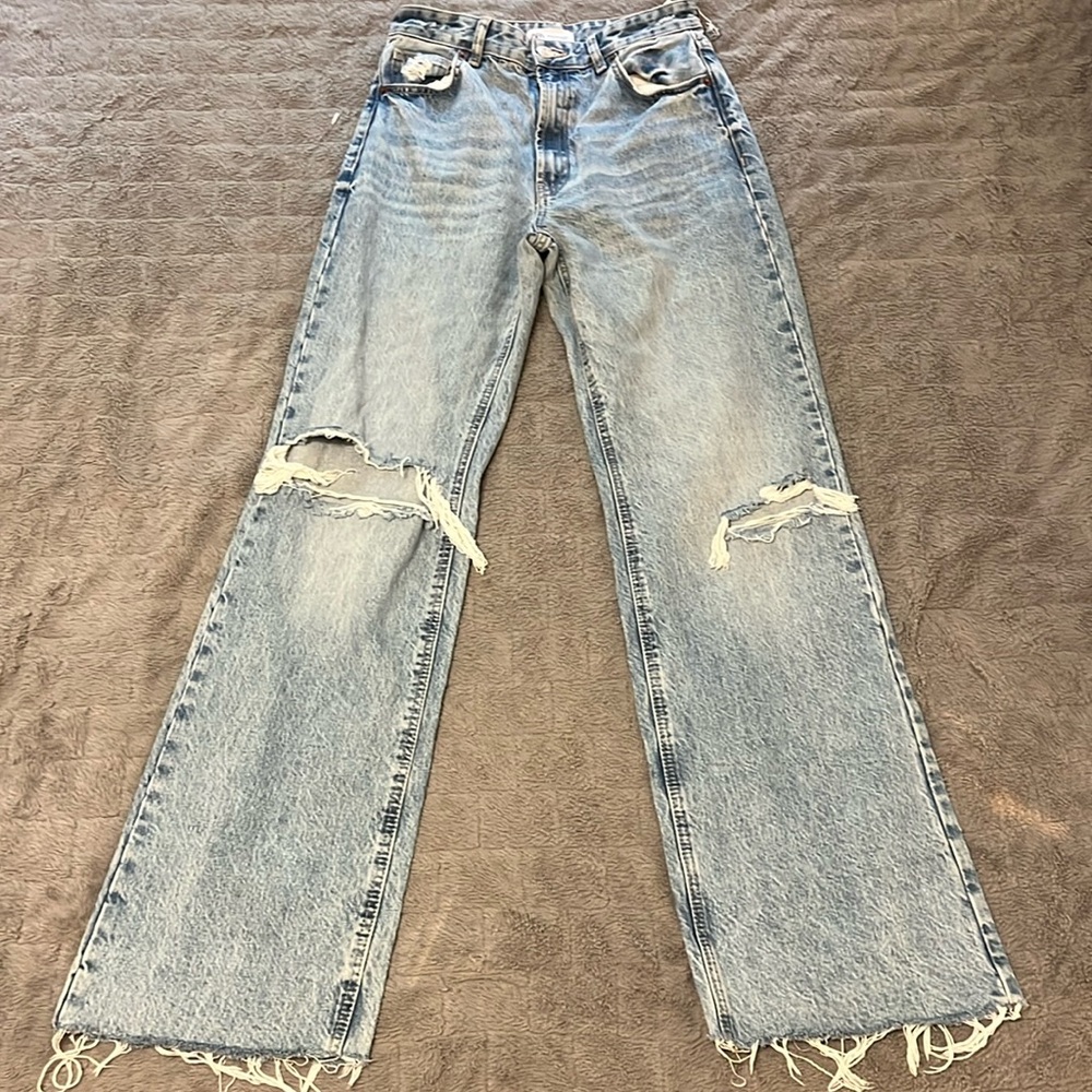 Zara Distressed Wide Leg Denim Jeans,SZ 6 Same Day Ship 💅🏾📦❤️